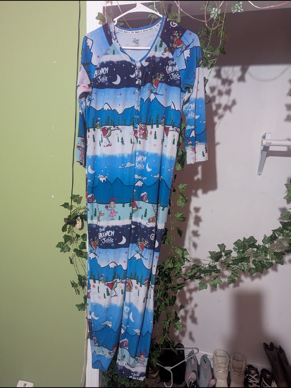 Justice Blue The Grinch & Cindy Lou One-Piece Pajama Jumpsuit